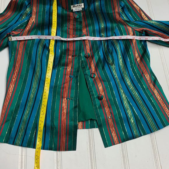 Vintage 80s Striped Holiday Christmas Green Jacket - Picture 4 of 8